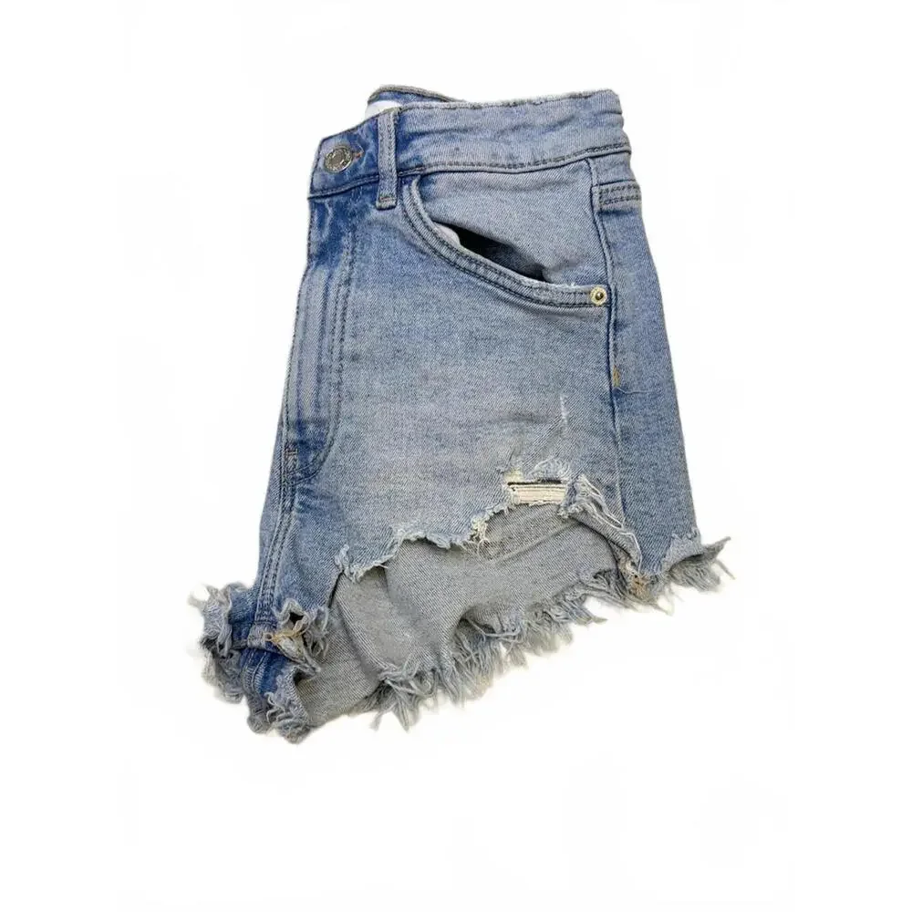 Zara Light Blue Frayed Raw Hem Ripped Jean‎ Shorts Women's Size 2